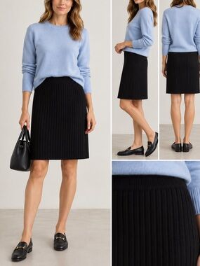 St. John Basics Black Pleated Look Ribbed Knit Straight Skirt Size 12 made in US